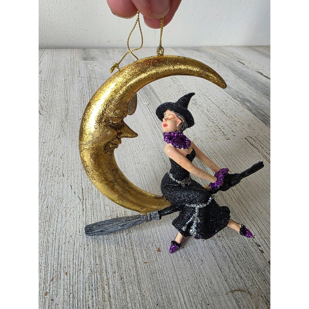 Katherine's collection witch broom Moon Halloween ornament glitter tree